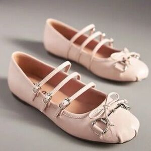NWOT Anthropologie Bibi Lou Horsebit Moto Ballet Flats in Pink